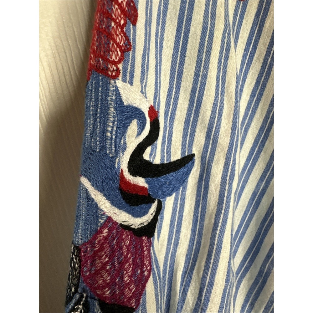 Anthropologie Seen Worn Kept Parrot Embroidered Sleeve Blouse Sz 4 Striped Boho - Picture 9 of 9